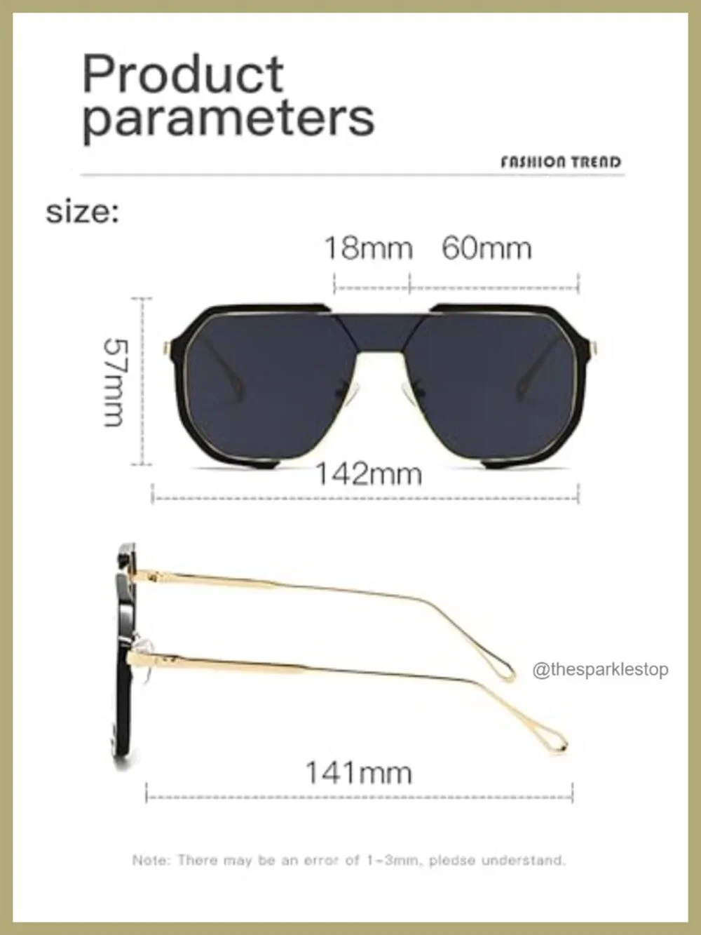 Oversized Square Sunglasses Women UV400 Protection Metal Frame Retro Vintage